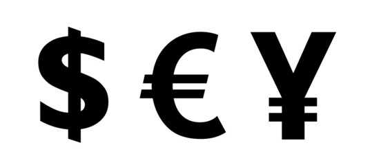 Obraz premium Vector designs of the dollar simdol, the simdol euro, teh simbol yuan.