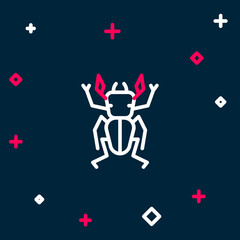Line Beetle deer icon isolated on blue background. Horned beetle. Big insect. Colorful outline concept. Vector
