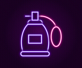 Glowing neon line Perfume icon isolated on black background. Colorful outline concept. Vector