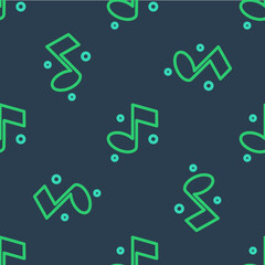 Line Music note, tone icon isolated seamless pattern on blue background. Vector