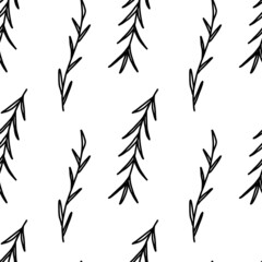 Black outline leaves seamless pattern. Vector for paper, wallpaper, fabric, interior design.