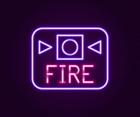 Glowing neon line Fire alarm system icon isolated on black background. Pull danger fire safety box. Colorful outline concept. Vector