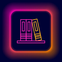 Glowing neon line Office folders with papers and documents icon isolated on black background. Office binders. Archives folder sign. Colorful outline concept. Vector