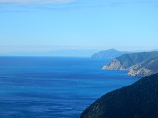 hiking between Deiva Marina and Framura with a stunning view to the ligurian coastline and Portofino mountain and Punta Baffe, Italy