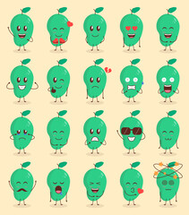 Colorful Cute Mango Cartoon Set with Various Expression