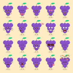 Colorful Cute Grape Cartoon Set with Various Expression