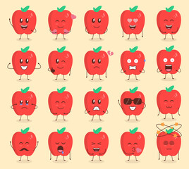 Colorful Cute Apple Cartoon Set with Various Expression
