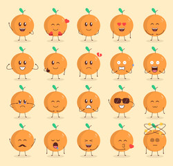 Colorful Cute Orange Cartoon Set with Various Expression
