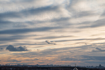 Fototapeta na wymiar Sky clouds. Blue aerial landscape on light background.