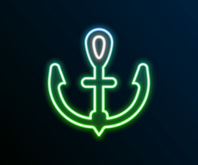 Glowing neon line Anchor icon isolated on black background. Colorful outline concept. Vector