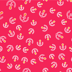 Line Anchor icon isolated seamless pattern on red background. Vector