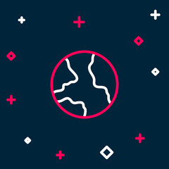 Line Worldwide icon isolated on blue background. Pin on globe. Colorful outline concept. Vector