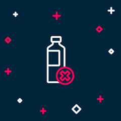 Line No water bottle icon isolated on blue background. No plastic bottle. Water bottle ban sign. Colorful outline concept. Vector