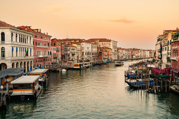 Fototapeta na wymiar Grand Canal during Beautiful Sunrise in Venice, Italy.
