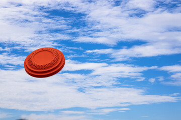 Clay disc shooting target on the blue sky , Can be used as a background