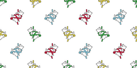 Fototapeta premium cat seamless pattern kitten calico gift ribbon vector christmas dog pet breed cartoon tile background repeat wallpaper doodle scarf isolated illustration design