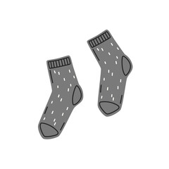 Warm grey knitted socks. Seasonal autumn or winter clothes. Vector flat illustration