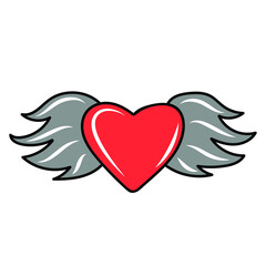 Heart with wings. Happy Valentines day hand-drawn decorations. Vector illustration in doodle style.
