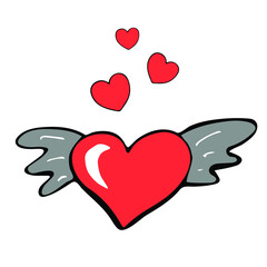 Heart with wings. Happy Valentines day hand-drawn decorations. Vector illustration in doodle style.