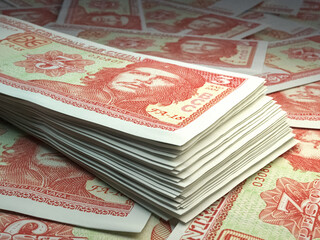 Cuban money. Cuban peso banknotes. 3 CUP pesos bills.