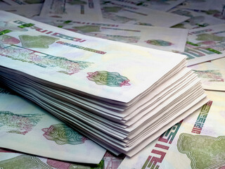 Algerian money. Algerian dinar banknotes. 500 DZD dinars bills. - obrazy, fototapety, plakaty