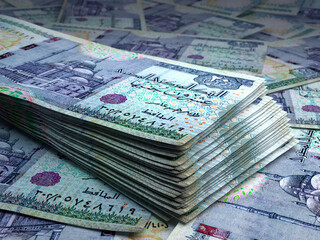 Egyptian money. Egyptian pound banknotes. 20 EGP pounds bills. - obrazy, fototapety, plakaty