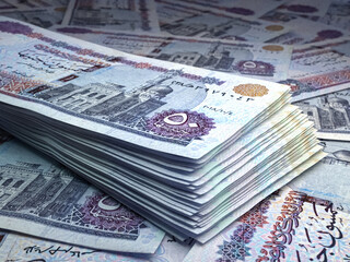 Egyptian money. Egyptian pound banknotes. 50 EGP pounds bills.