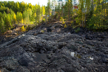 Picturesque autumn view of ancient volcano Girvas. Panoramic view of Girvas, the most ancient crater of volcano in Karelia, Russia.