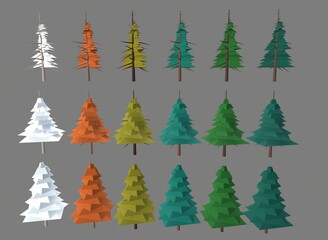 a set of trees of different colors on the background 3d-rendering