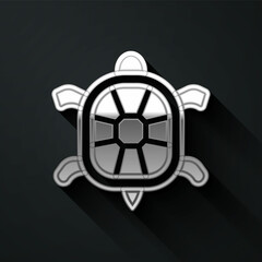 Silver Turtle icon isolated on black background. Long shadow style. Vector