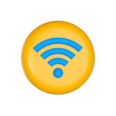 Blue WIFI icon on yellow round shape.  Icon design symbol for technology. 3D rendering