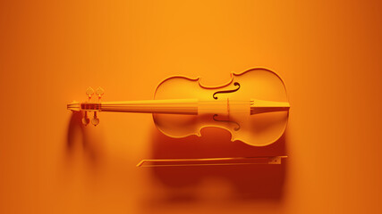 Orange Violin with Orange Background 3d illustration render © paul