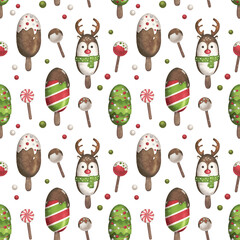 Christmas and new year watercolor seamless pattern 