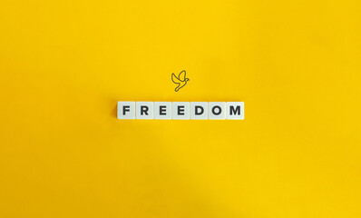 Freedom Word, Banner and Conceptual Image. Block letters on bright orange background. Minimal aesthetics.