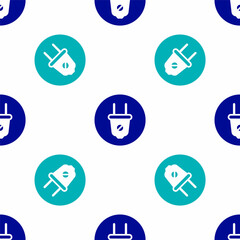 Blue Electric plug icon isolated seamless pattern on white background. Concept of connection and disconnection of the electricity. Vector