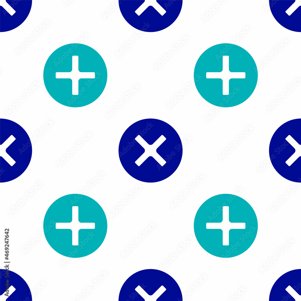 Poster blue x mark, cross in circle icon isolated seamless pattern on white background. check cross mark ic