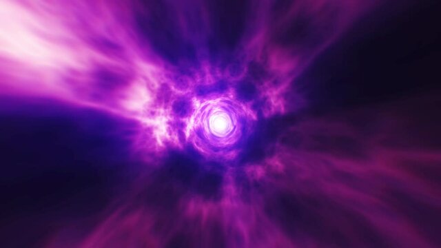 Wormhole through time and space. Flying through purple purple energy tunnel. Seamless loop, 3d animation. High quality 4k footage