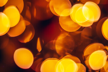 Blurred background with warm Christmas tree bokeh lights