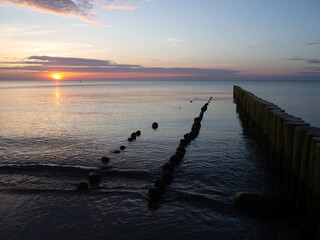 Sunset view on the beach. Kaliningrad region, Baltic Sea 