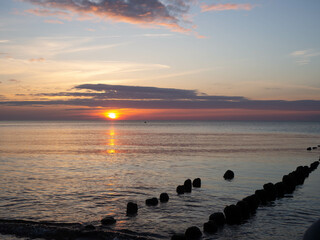 Sunset view on the beach. Kaliningrad region, Baltic Sea 