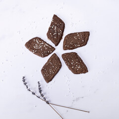 Fresh homemade chocolate cookies with Swedish sugar on top.