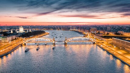 Russia City River Bridge Ships Houses Architecture Streets Cars Sky Trees