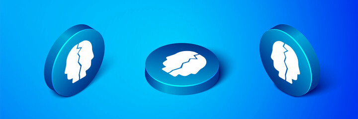 Isometric Bipolar disorder icon isolated on blue background. Blue circle button. Vector