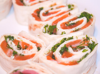 Snack with salmon and fresh dill. 