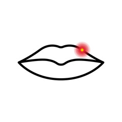 Herpes on Lips Line Icon. Labial Linear Sore Canker Pictogram. Blister, Fever, Sore, Infection on Lips Outline Icon. Herpes Virus Disease. Editable Stroke. Isolated Vector Illustration