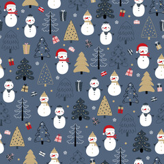 Christmas seamless pattern with snowman
