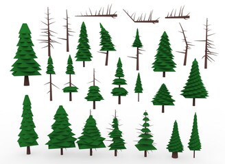 Obraz premium a set of trees of different colors on the background 3d-rendering