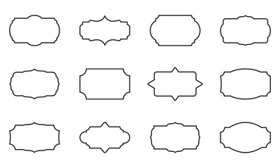 Fototapeta premium Old Victorian Borders, Retro Badge and Decorative Vintage Line Icon. Collection of Ornamental Label Retro Outline Frames. Set of Template Elegant Sticker. Editable Stroke. Vector Illustration