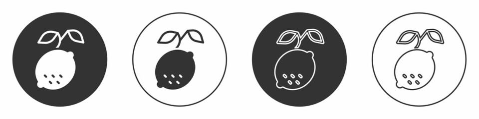Black Lemon icon isolated on white background. Circle button. Vector