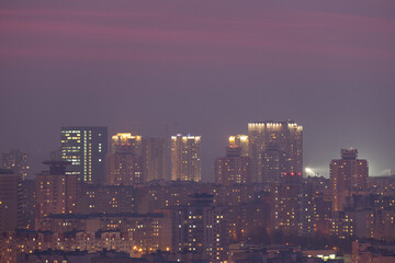 Fototapeta na wymiar evening city of Minsk from above.